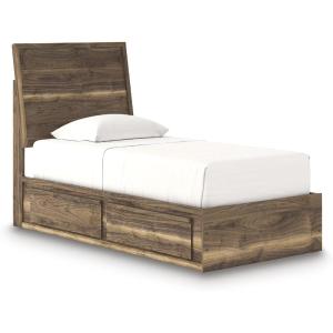 Signature Design by Ashley Zadilyn Mid-Century Modern Panel Platform Bed with Storage, Foundation or Box Spring Not Needed, Twin, Dark Brown(Twin Panel Bed with Storage)