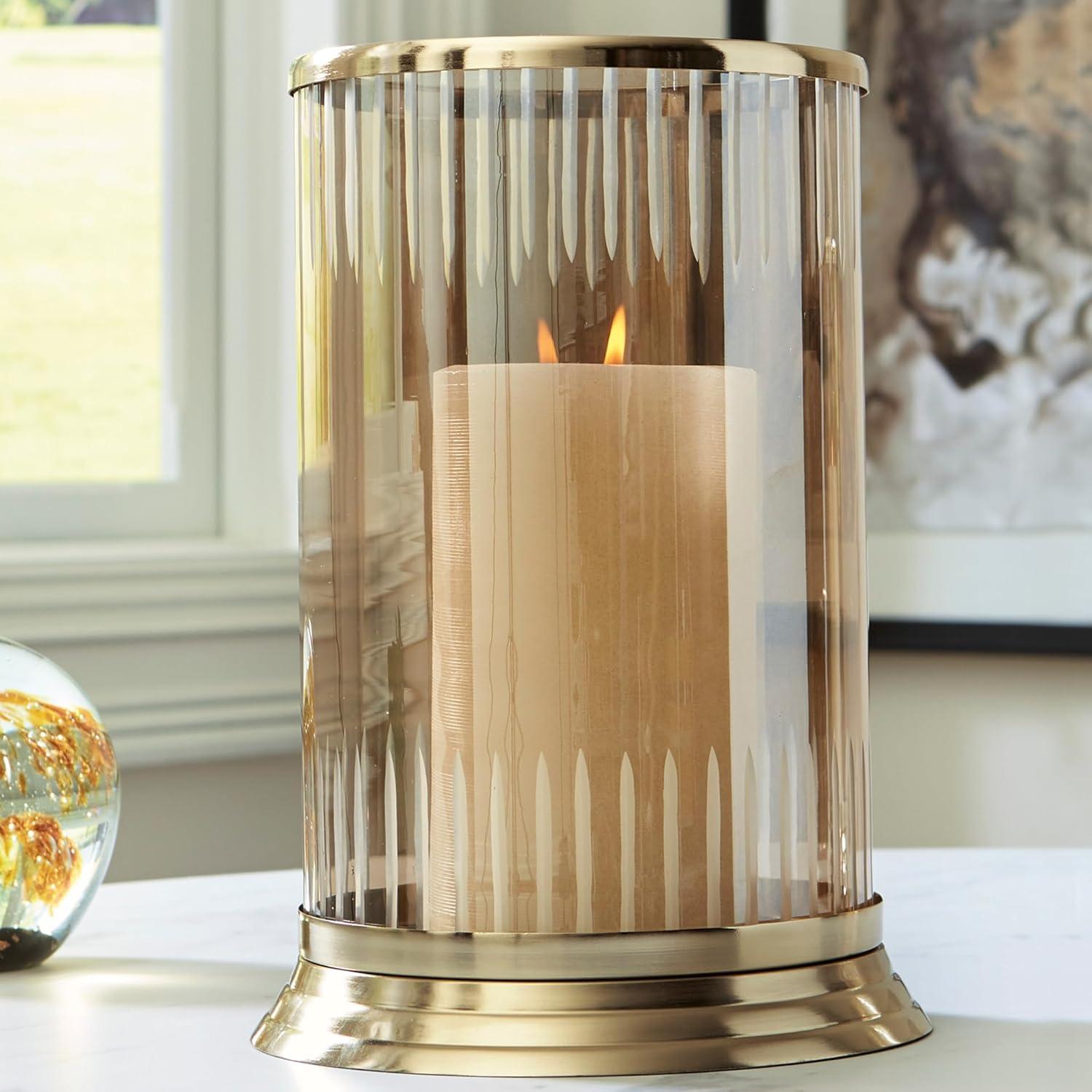 imageSignature Design by Ashley Aavinson Traditional 1188 Glass Candle Holder Metallic amp Clear1188