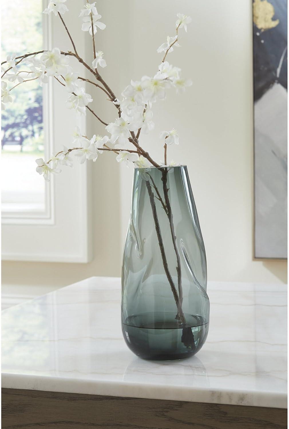 imageSignature Design by Ashley Beamund Contemporary IndoorOutdoor Glass Vase with Wide Mouth BlueBlue