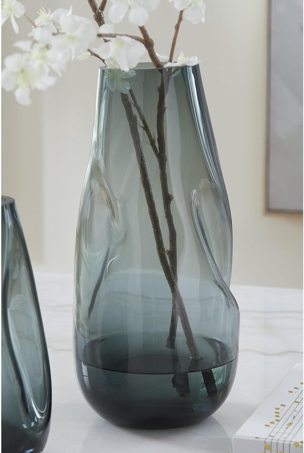 imageSignature Design by Ashley Beamund Contemporary IndoorOutdoor Glass Vase with Wide Mouth BlueBlue