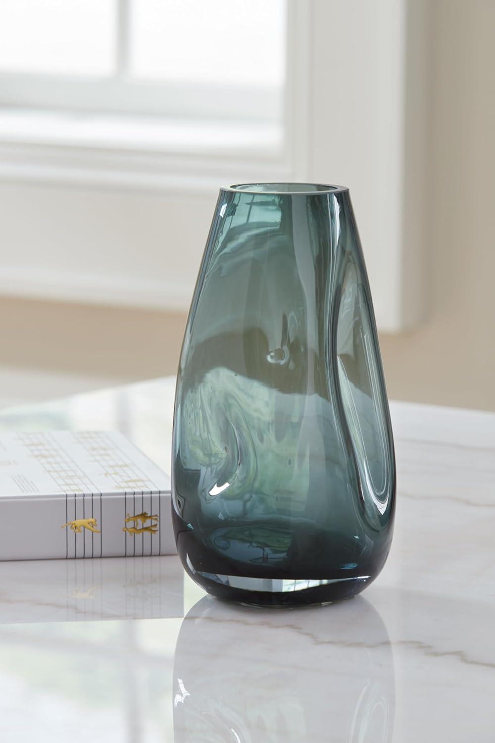 imageSignature Design by Ashley Beamund Contemporary IndoorOutdoor Glass Vase with Wide Mouth BlueBlue
