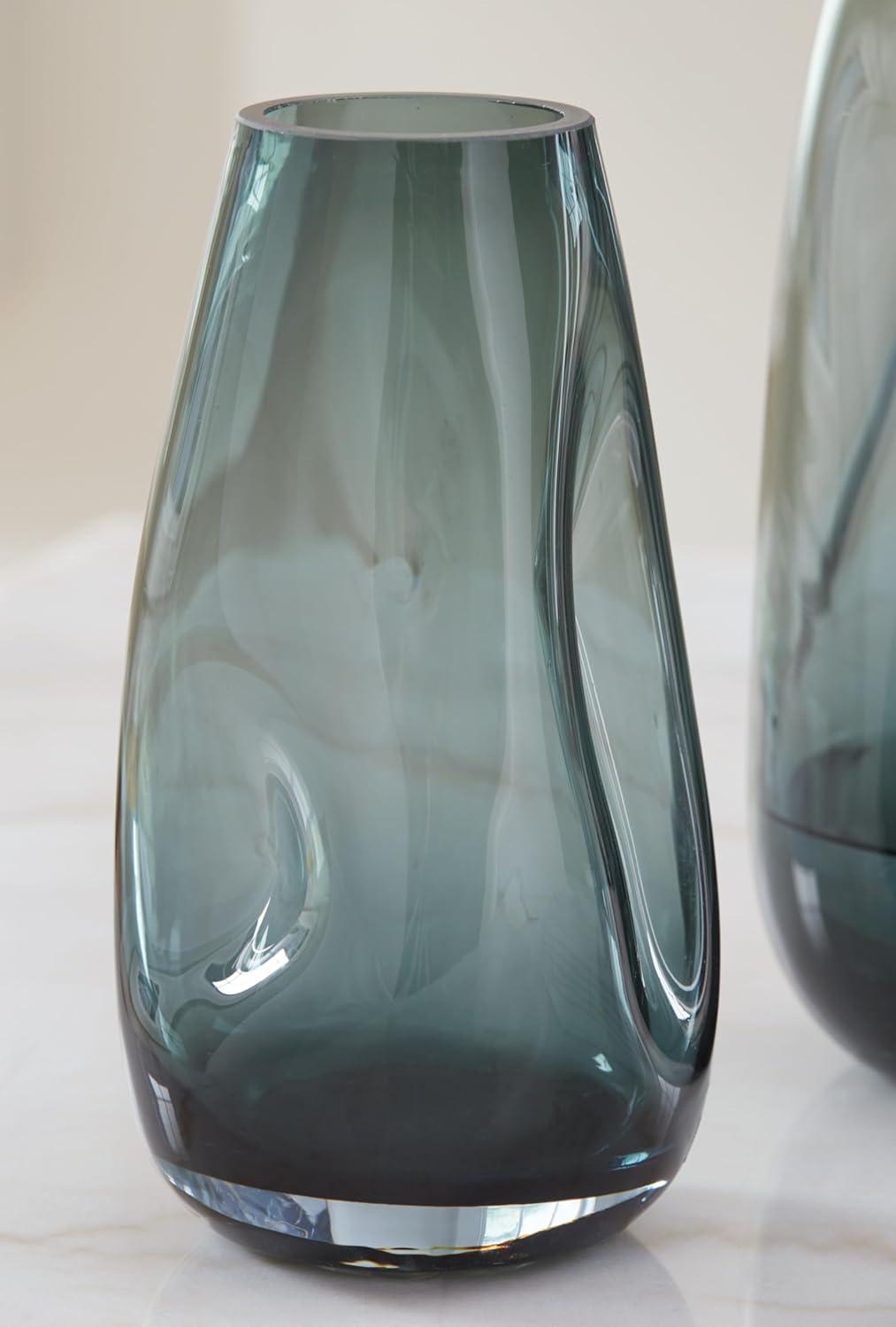 imageSignature Design by Ashley Beamund Contemporary IndoorOutdoor Glass Vase with Wide Mouth BlueBlue