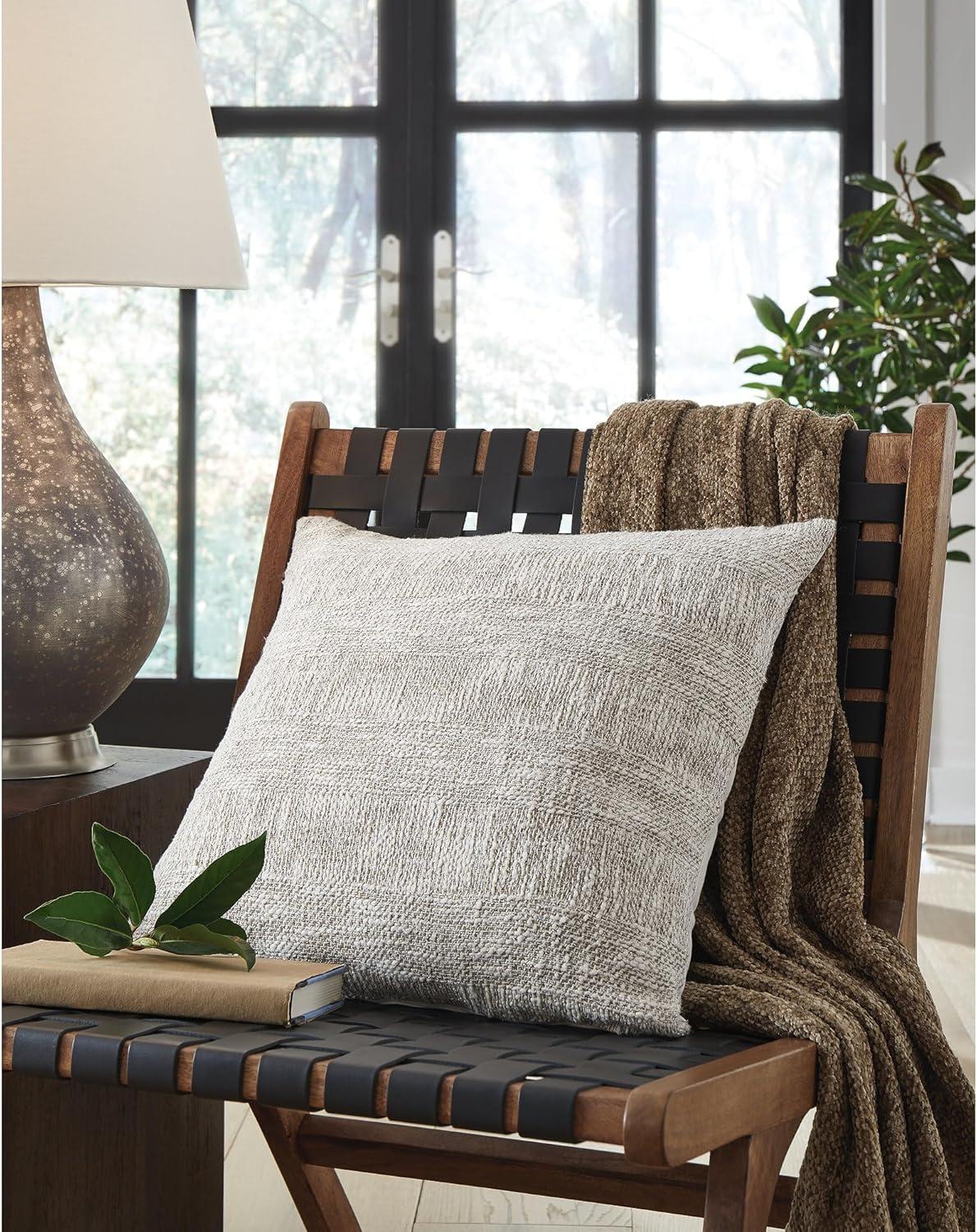 imageSignature Design by Ashley Carddon Casual 20x20 Inches Striped Throw Pillow with Zipper Closure White amp Light Brown