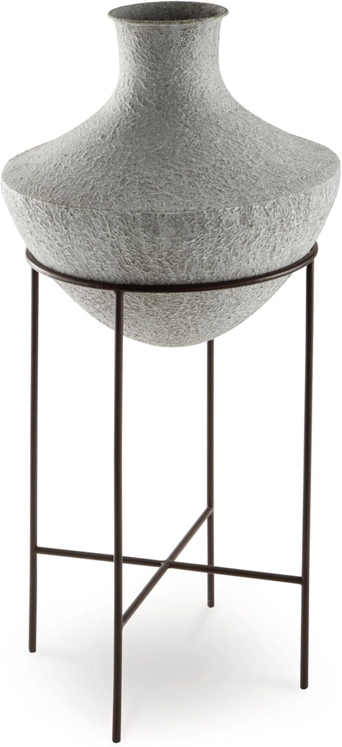 imageSignature Design by Ashley Estonbank Casual Indoor Distressed Metal Floor Vase with Stand White amp BlackLarge