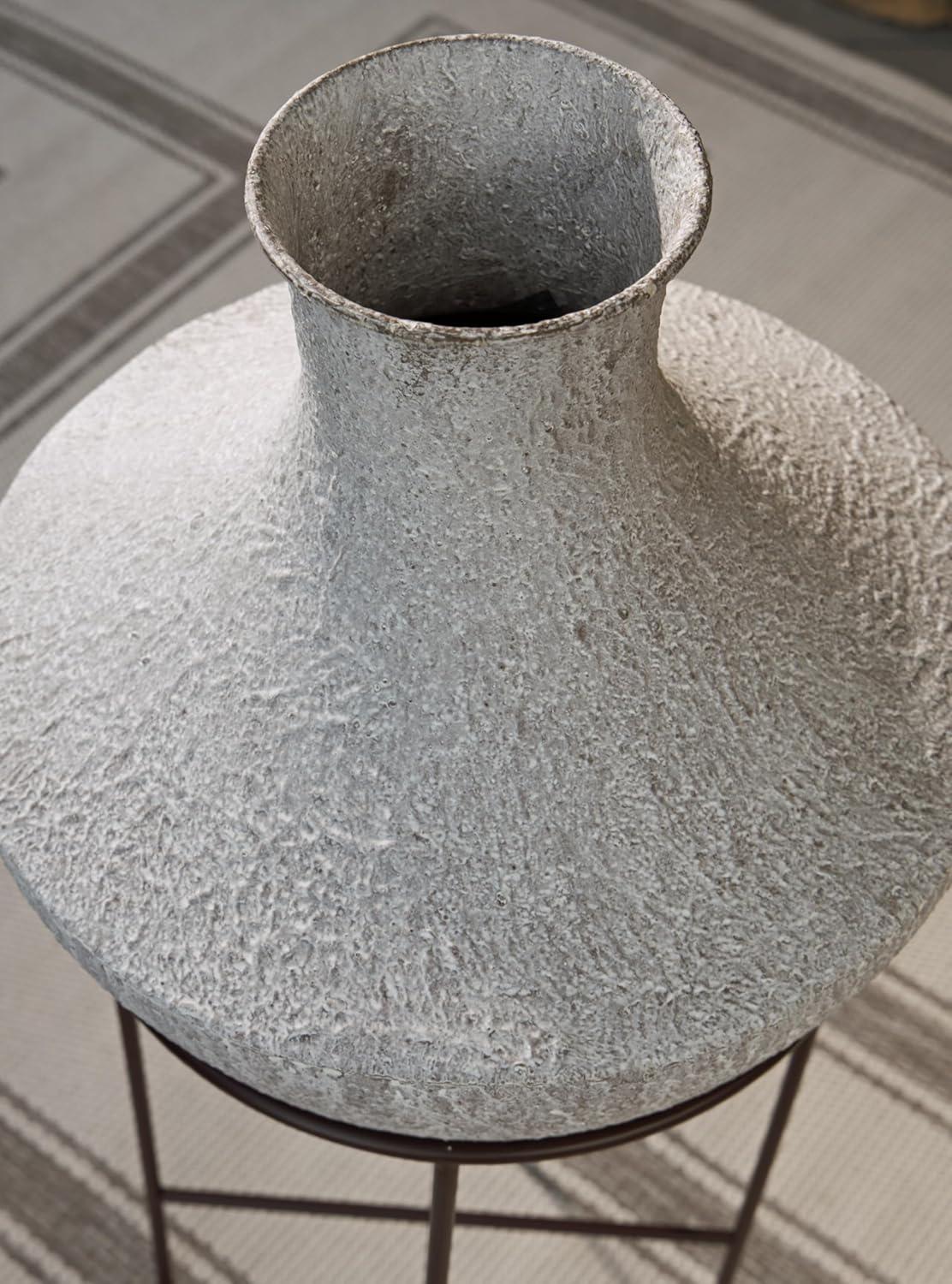 imageSignature Design by Ashley Estonbank Casual Indoor Distressed Metal Floor Vase with Stand White amp BlackLarge