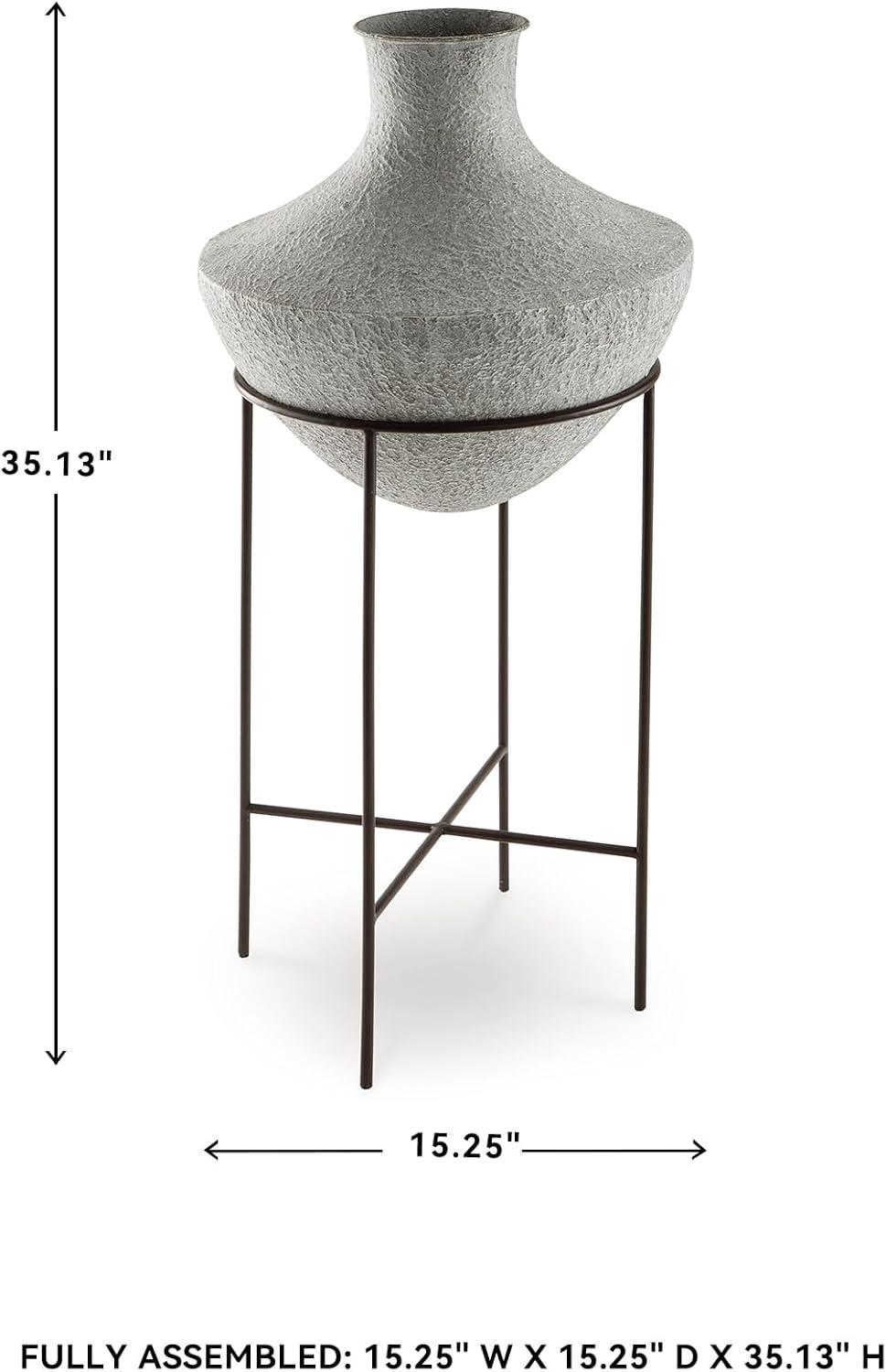 imageSignature Design by Ashley Estonbank Casual Indoor Distressed Metal Floor Vase with Stand White amp BlackLarge