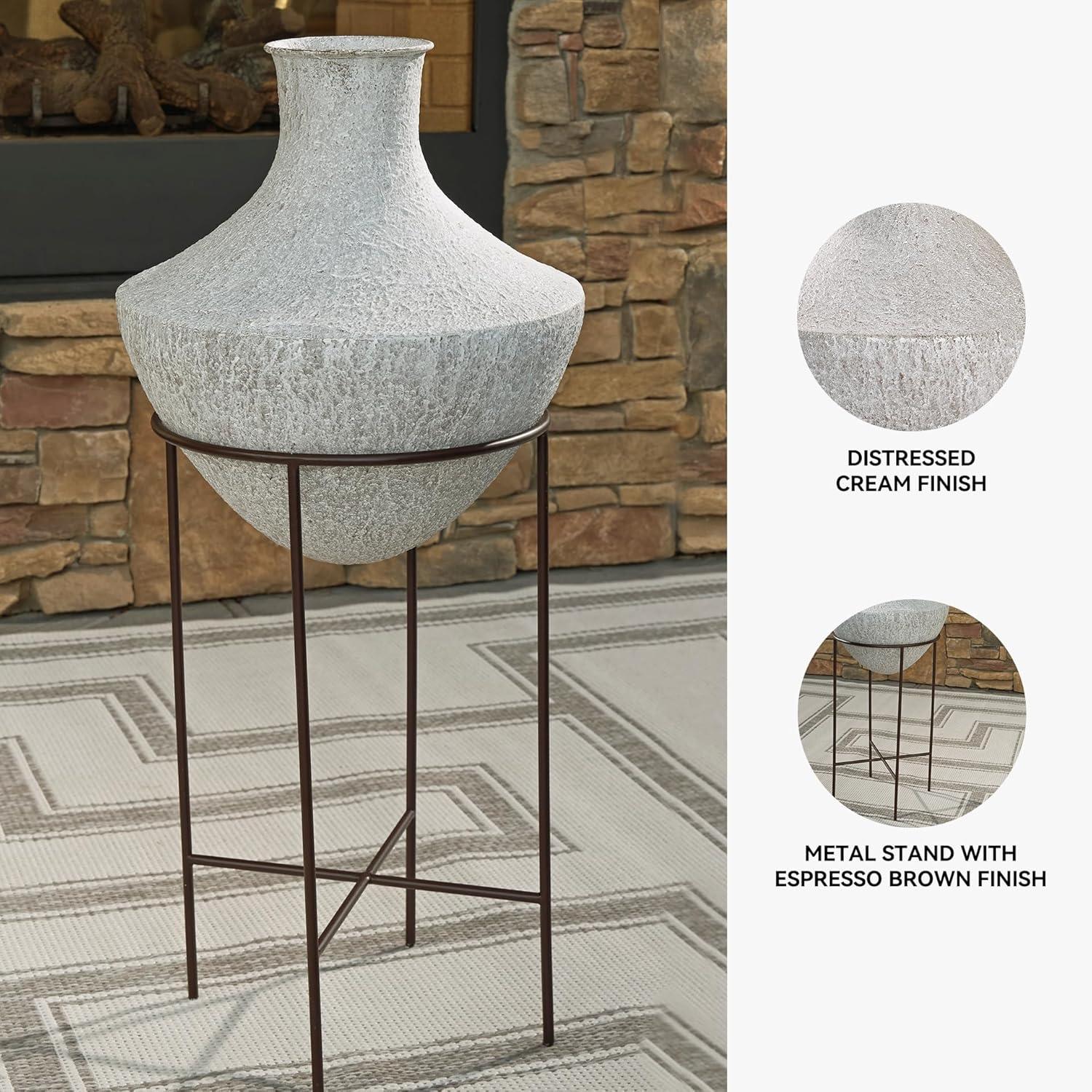 imageSignature Design by Ashley Estonbank Casual Indoor Distressed Metal Floor Vase with Stand White amp BlackLarge