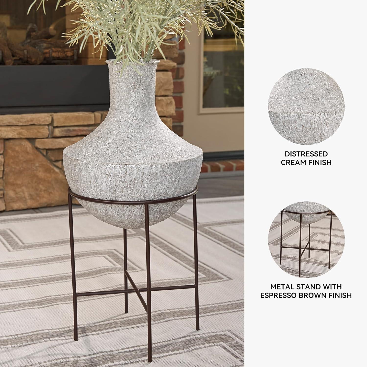 imageSignature Design by Ashley Estonbank Casual Indoor Distressed Metal Floor Vase with Stand White amp BlackMedium