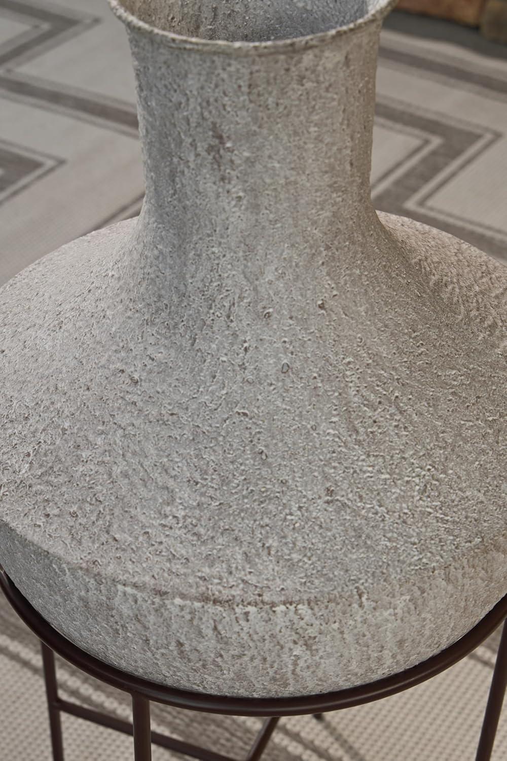 imageSignature Design by Ashley Estonbank Casual Indoor Distressed Metal Floor Vase with Stand White amp BlackMedium