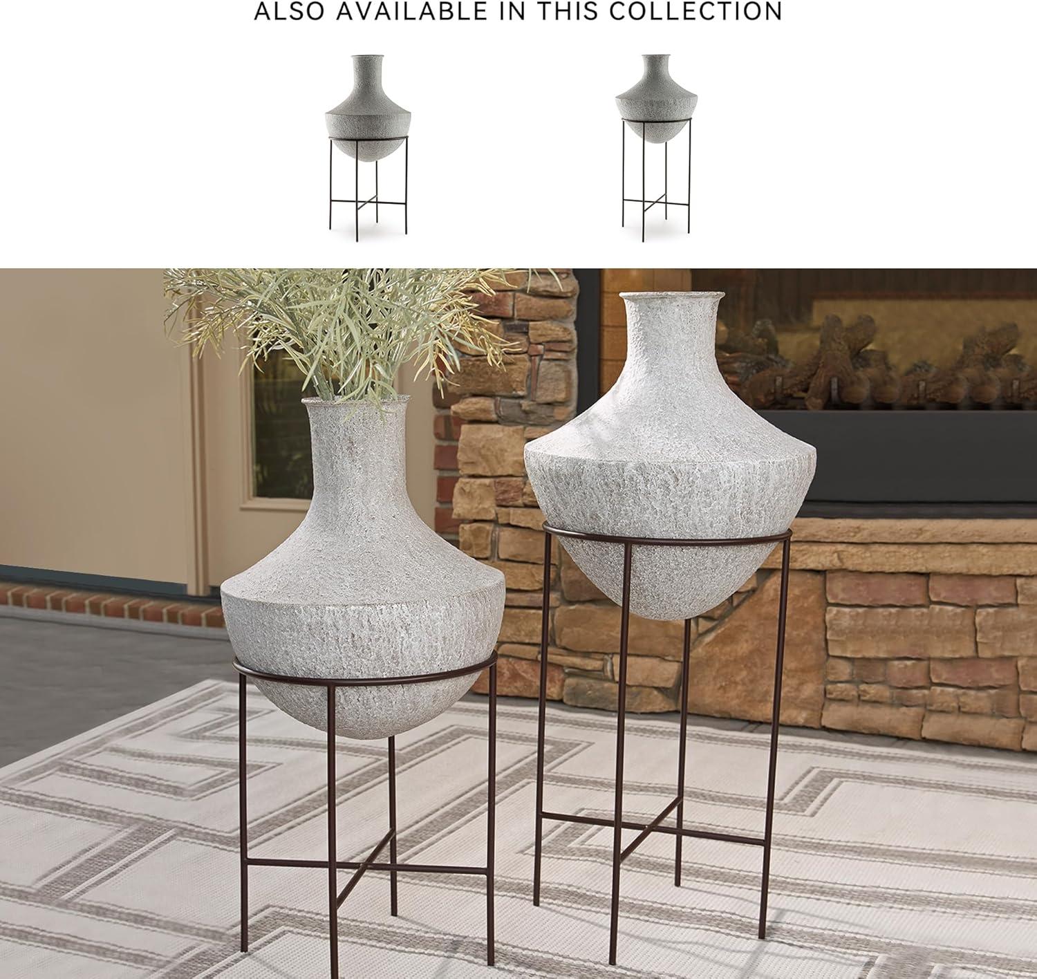 imageSignature Design by Ashley Estonbank Casual Indoor Distressed Metal Floor Vase with Stand White amp BlackMedium