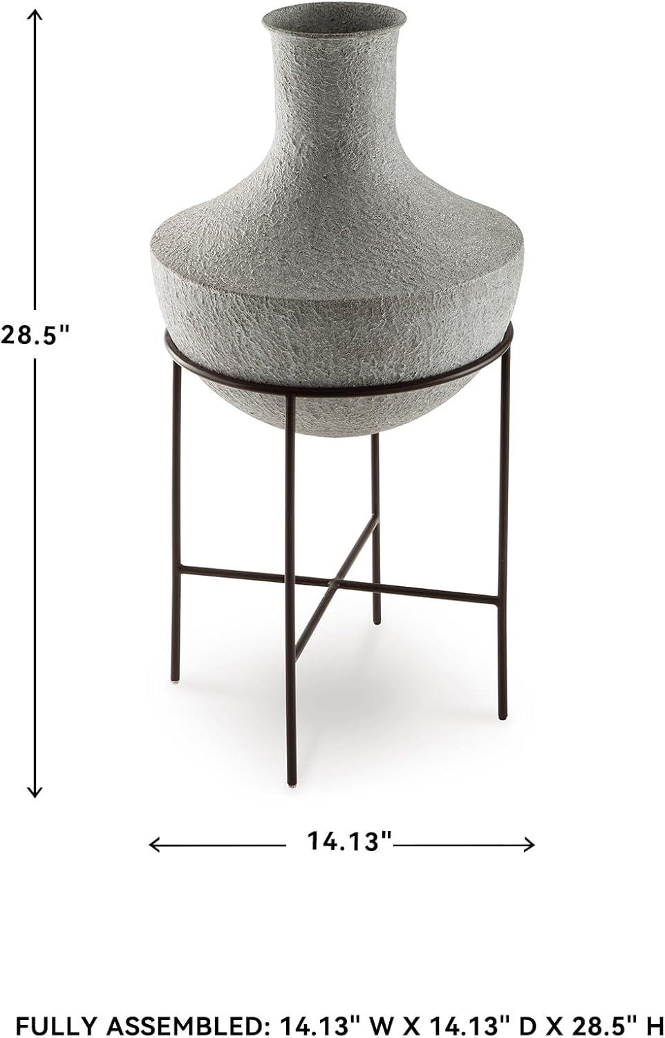 imageSignature Design by Ashley Estonbank Casual Indoor Distressed Metal Floor Vase with Stand White amp BlackMedium