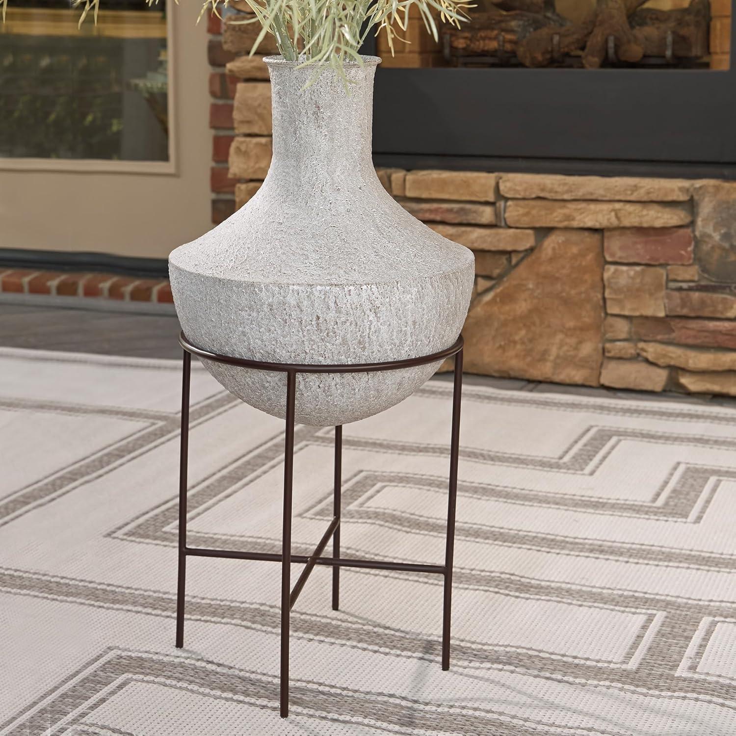 imageSignature Design by Ashley Estonbank Casual Indoor Distressed Metal Floor Vase with Stand White amp BlackMedium