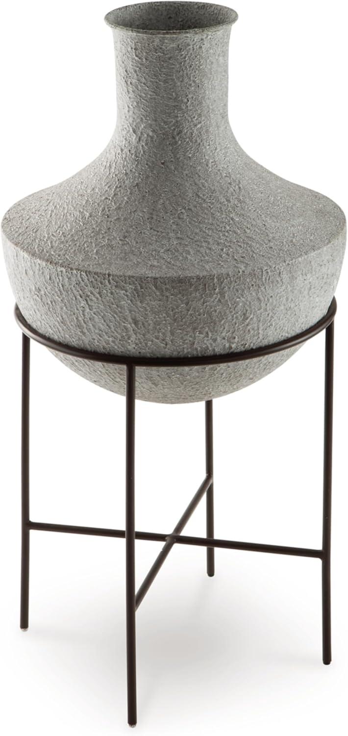 imageSignature Design by Ashley Estonbank Casual Indoor Distressed Metal Floor Vase with Stand White amp BlackMedium