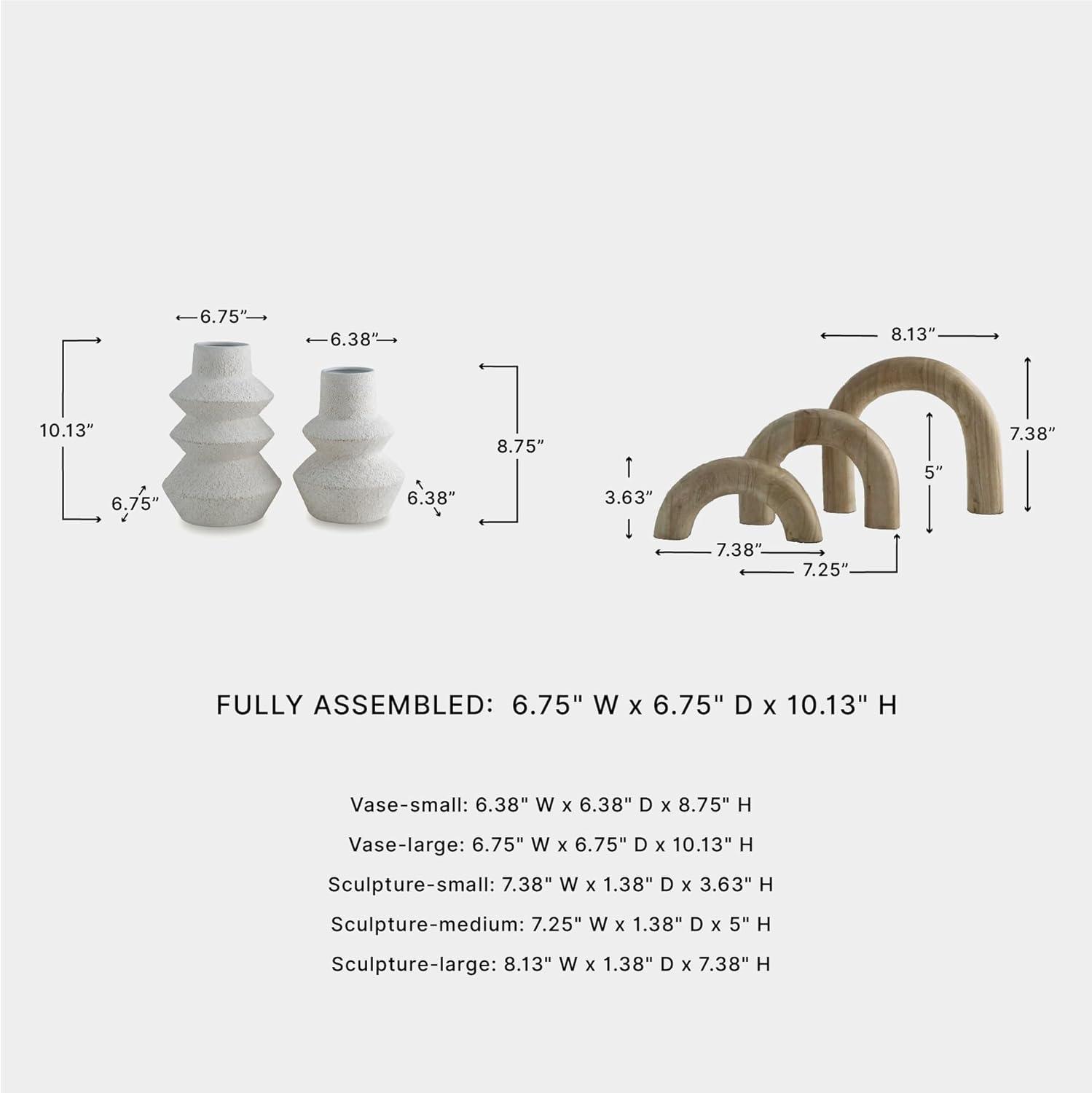 imageSignature Design by Ashley Maddwarth Minimalist Indoor Distressed Metal Vase and Wood Sculpture Accessory Set with Wide Mouth Set of 5 White amp Light Brown