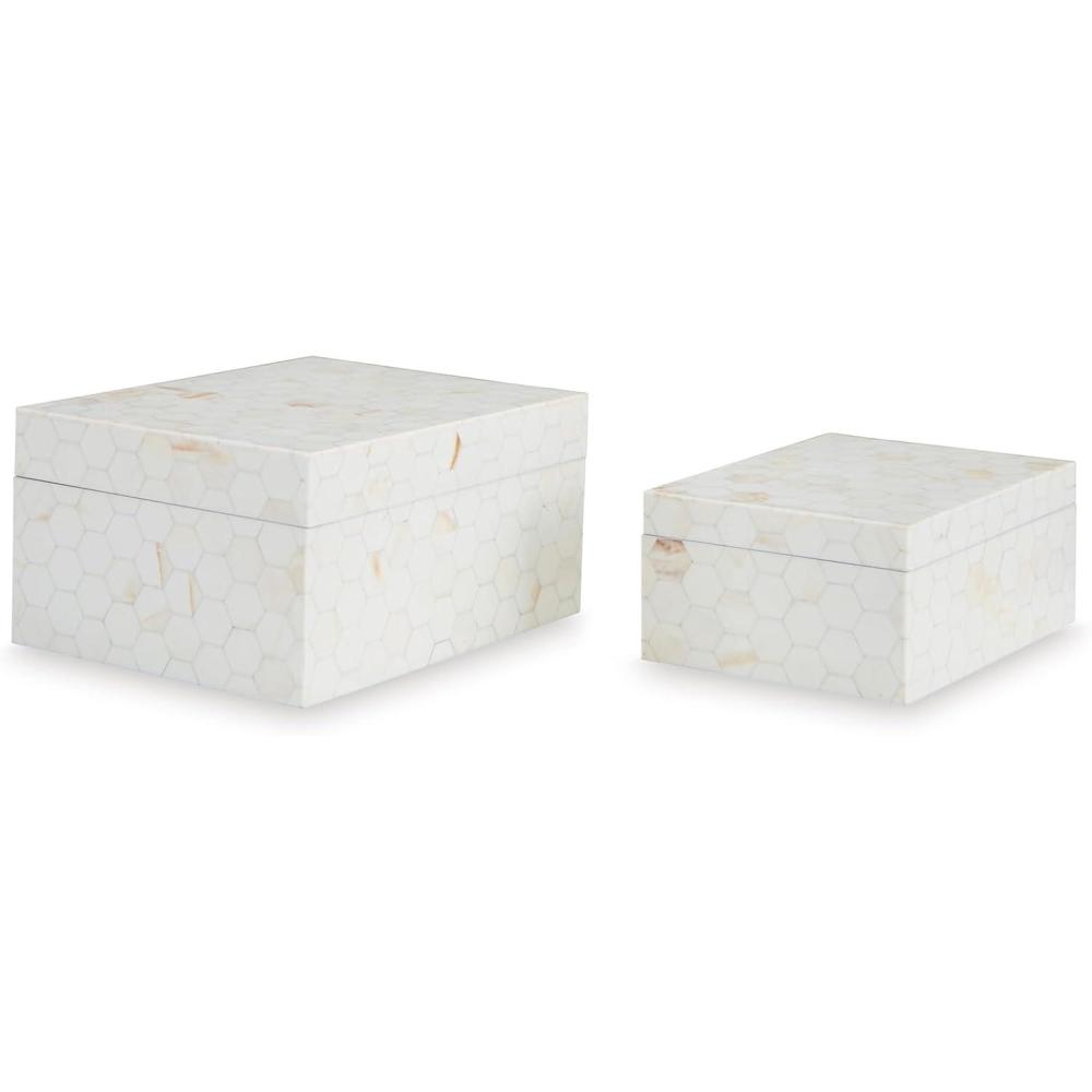 imageSignature Design by Ashley Aldenburg Hexagonal Modern Mosaic Box Set Set of 2 White amp Light BrownCream