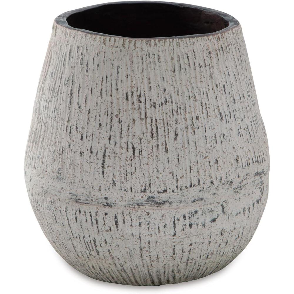 imageSignature Design by Ashley Claymount Casual Indoor Abstract Paper Composite Tabletop Vase with Wide Mouth White amp Light BrownWhite  Light Brown