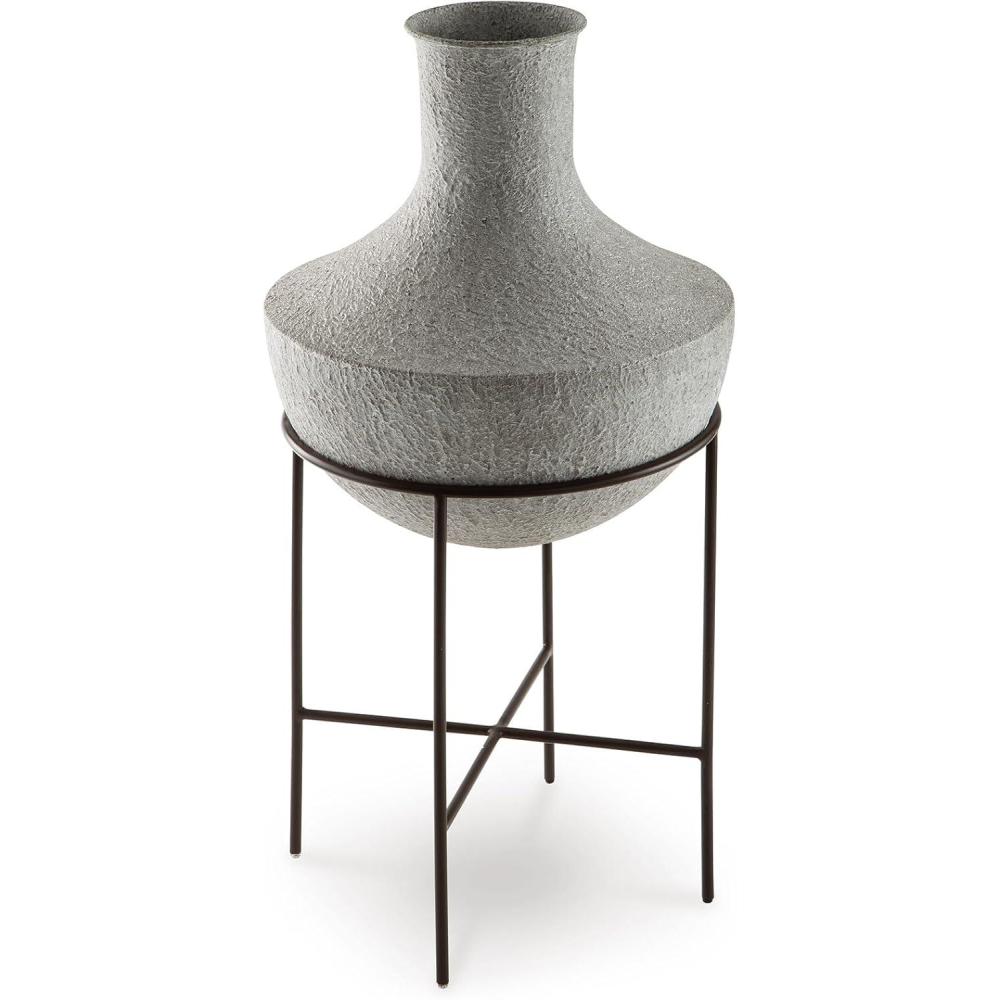 imageSignature Design by Ashley Estonbank Casual Indoor Distressed Metal Floor Vase with Stand White amp BlackMedium