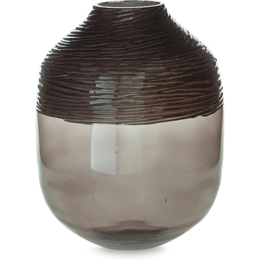 imageSignature Design by Ashley Harpwick Modern Indoor Glass Vase with HandCarved Top GrayLarge