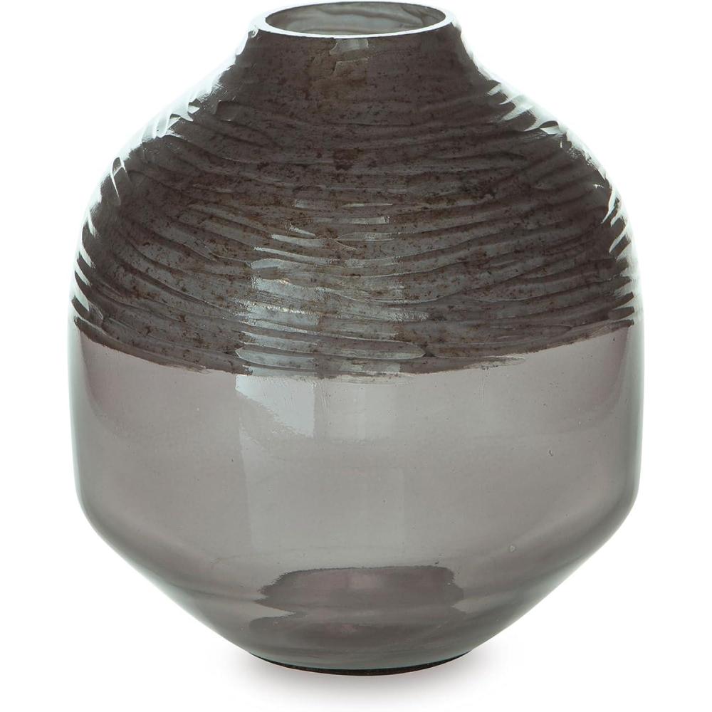 imageSignature Design by Ashley Harpwick Modern Indoor Glass Vase with HandCarved Top GraySmall