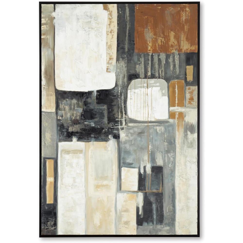 imageSignature Design by Ashley Howford Contemporary Rectangular Abstract Framed Handpainted Wall Art 48 x 72 Inches Black amp Gray