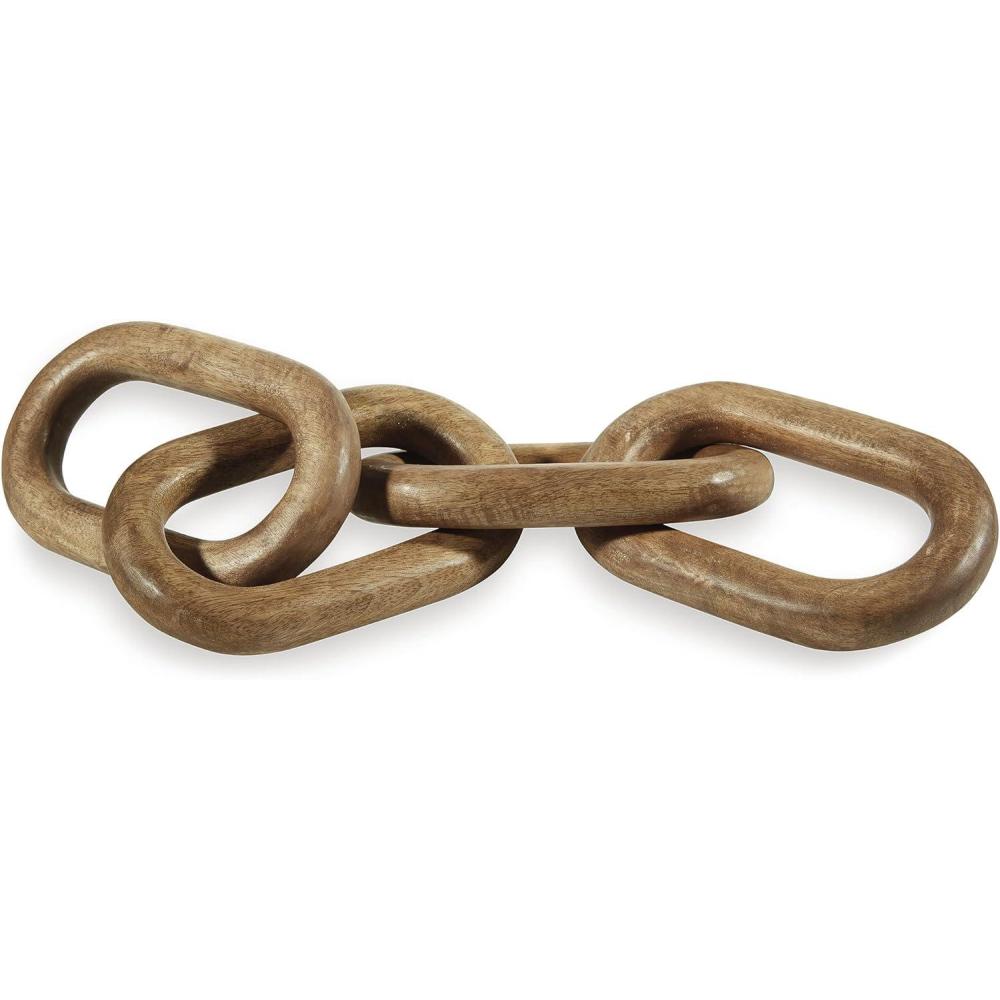 imageSignature Design by Ashley Mardelby Casual Tabletop Wood Sculpture Chain Link Design BlackLight Brown