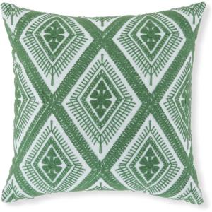 Signature Design by Ashley Bellvale Contemporary Square Indoor/Outdoor Pillow with Embroidered Diamond Design, 16″ x 16″, Green & White