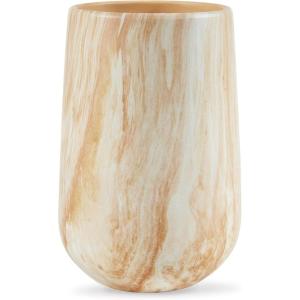 Signature Design by Ashley Cammen Contemporary Indoor 10″ Abstract Ceramic Tabletop Vase with Wide Mouth, Light Brown & White(10″)