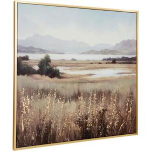 Signature Design by Ashley Clarkford Classic Framed Gallery Wrapped Canvas Wall Art 40 x 40 Inches, Light Brown & Light Blue