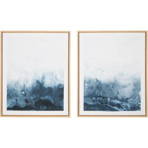 Signature Design by Ashley Holport Contemporary Abstract Framed Wall Art Set, 2 Count, Blue & White