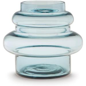 Signature Design by Ashley Vallmen Minimalist Watertight Glass 7″ Vase with Wide Mouth, Light Blue