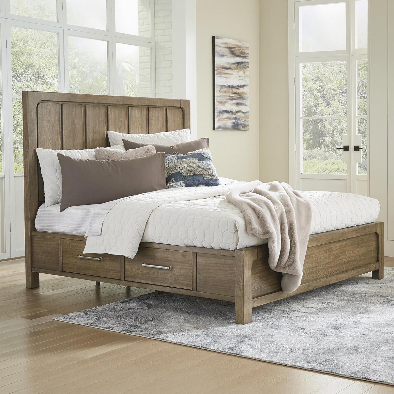 imageSignature Design by Ashley Cabalynn Casual California King Upholstered Bed Foundation or Box Spring Needed Light BrownKing Panel Bed with Storage