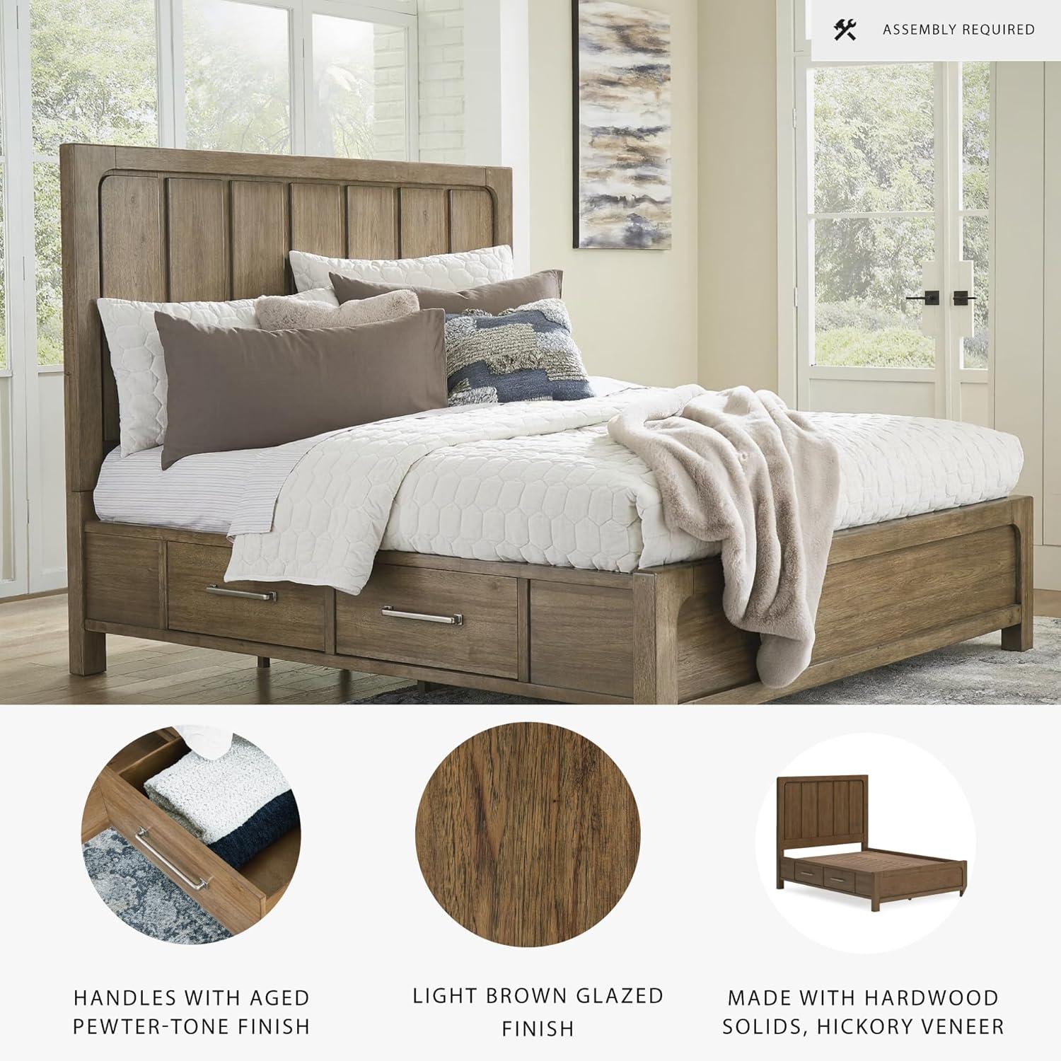 imageSignature Design by Ashley Cabalynn Casual California King Upholstered Bed Foundation or Box Spring Needed Light BrownKing Panel Bed with Storage