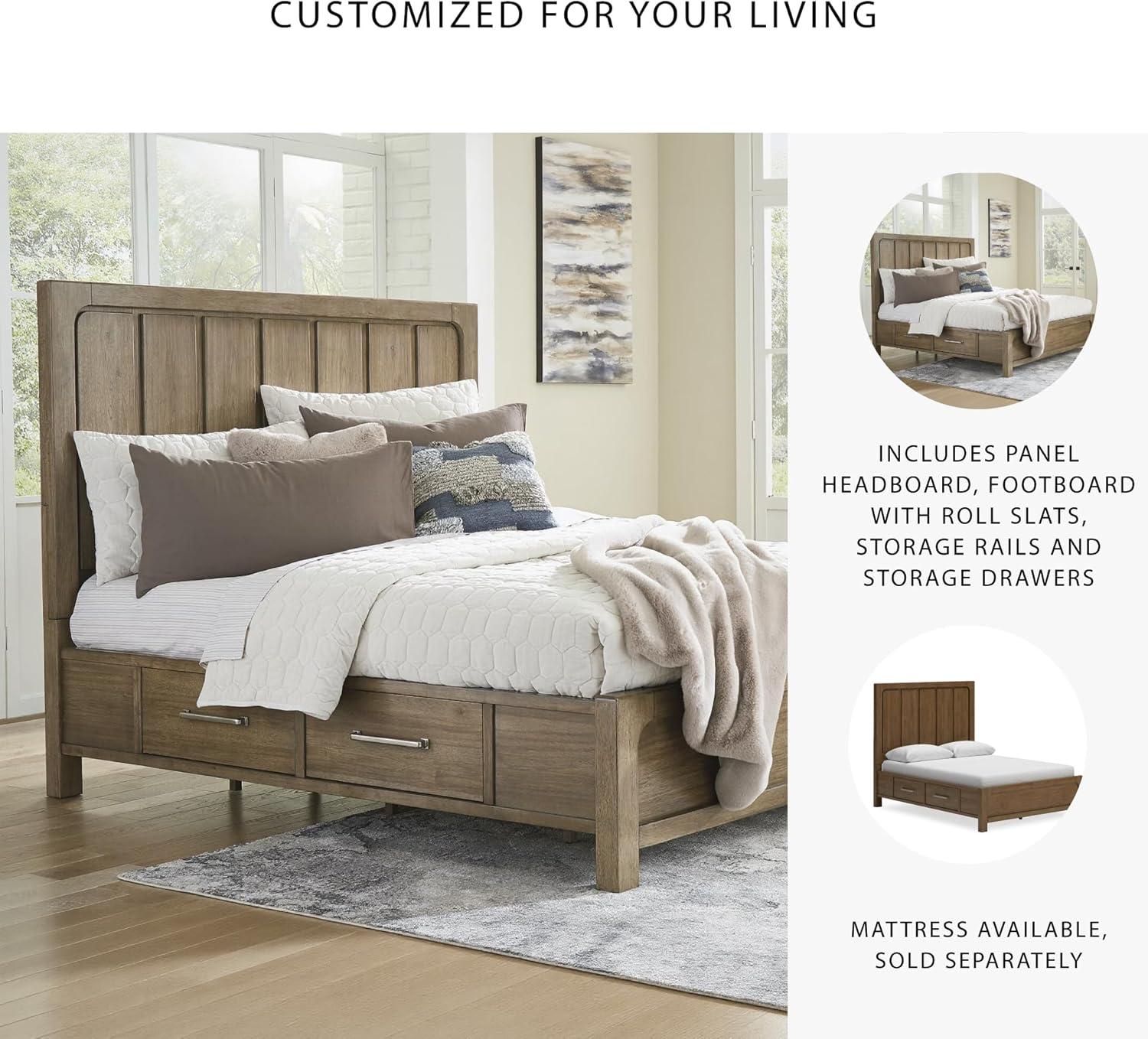 imageSignature Design by Ashley Cabalynn Casual California King Upholstered Bed Foundation or Box Spring Needed Light BrownKing Panel Bed with Storage