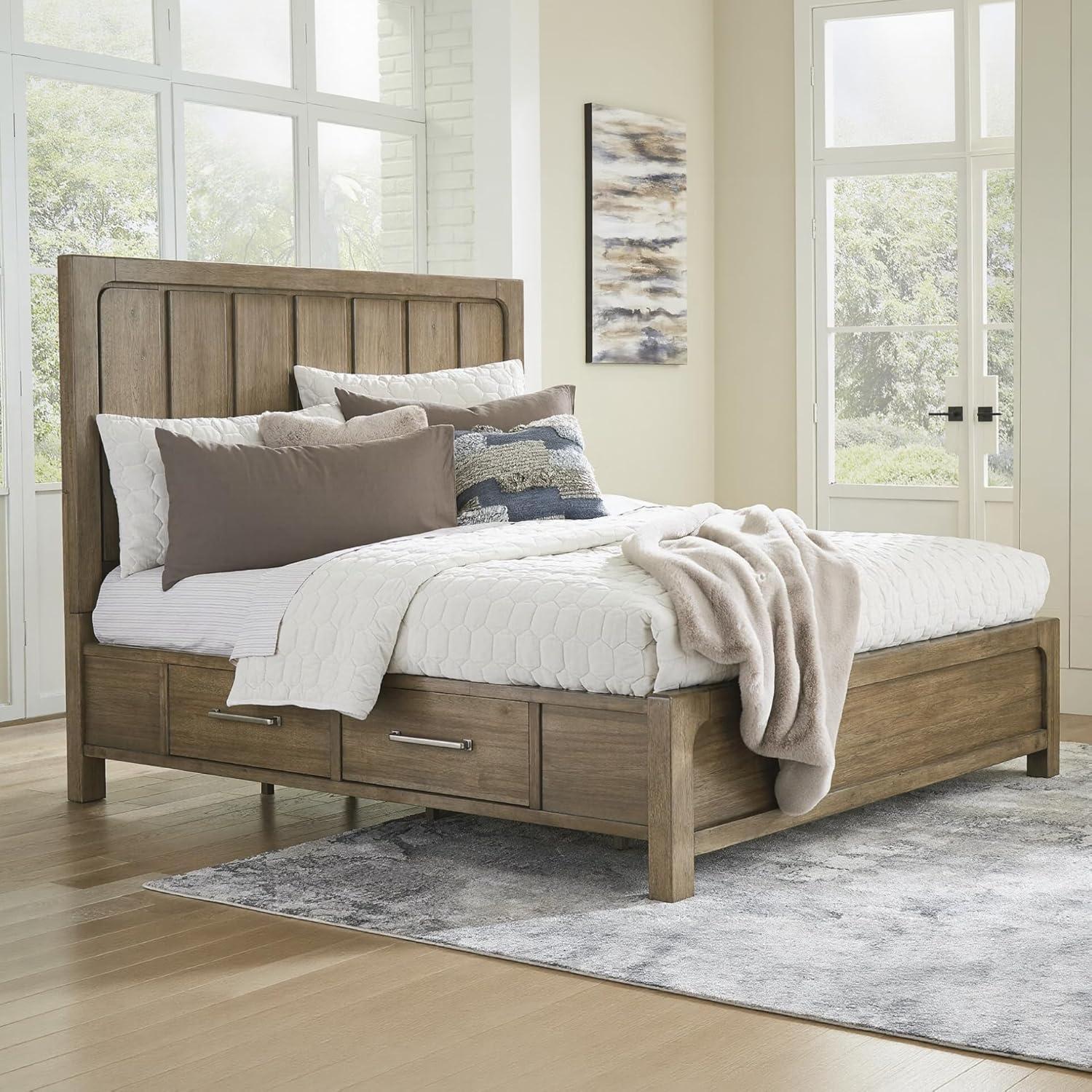 imageSignature Design by Ashley Cabalynn Casual California King Upholstered Bed Foundation or Box Spring Needed Light BrownQueen Panel Bed with Storage