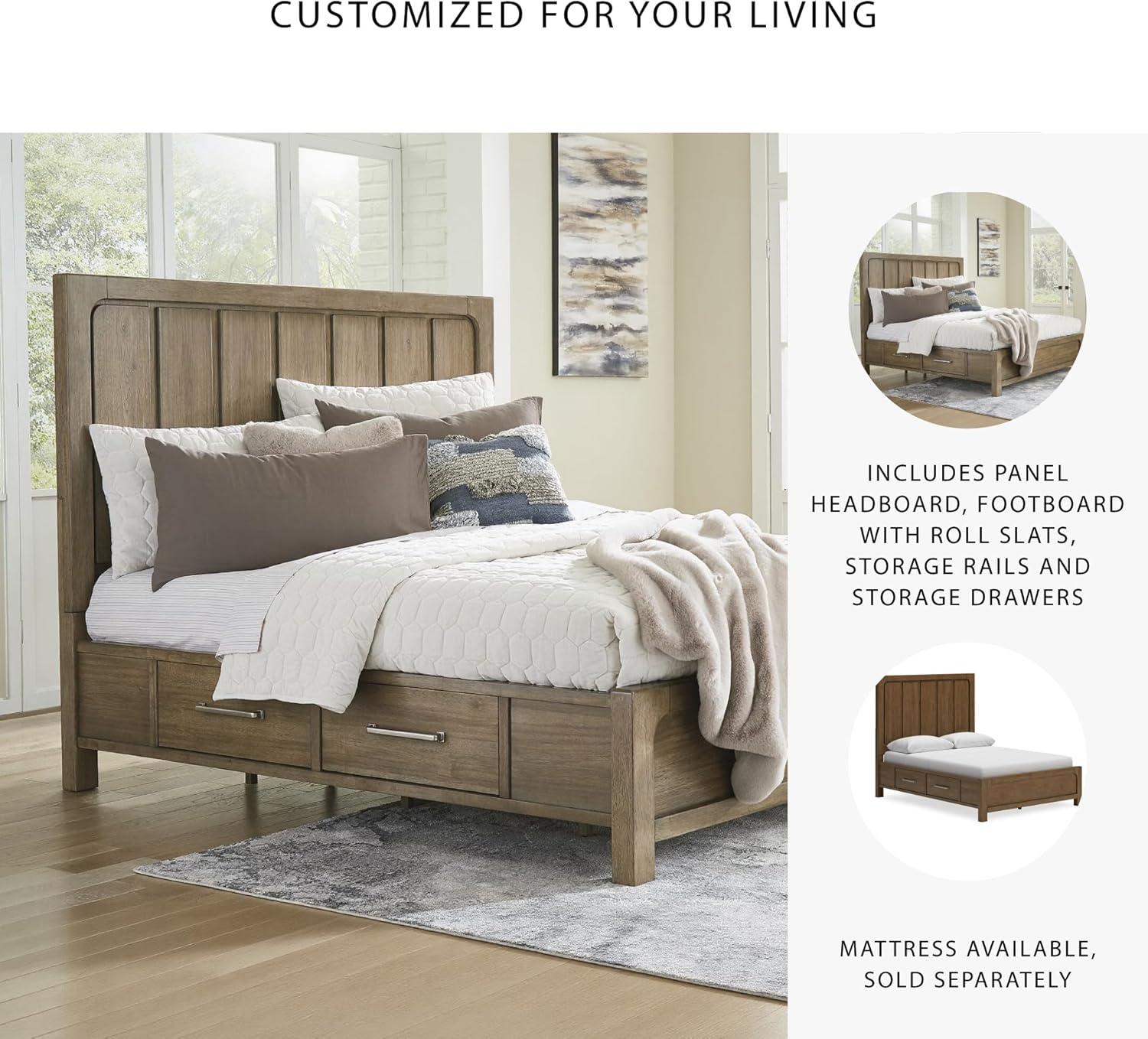 imageSignature Design by Ashley Cabalynn Casual California King Upholstered Bed Foundation or Box Spring Needed Light BrownQueen Panel Bed with Storage
