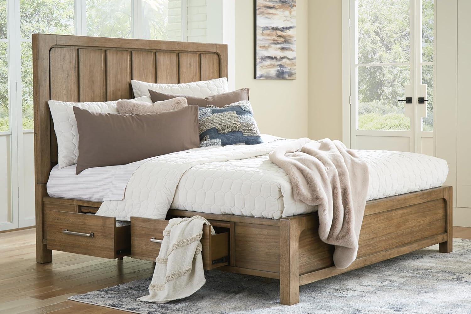 imageSignature Design by Ashley Cabalynn Casual California King Upholstered Bed Foundation or Box Spring Needed Light BrownQueen Panel Bed with Storage