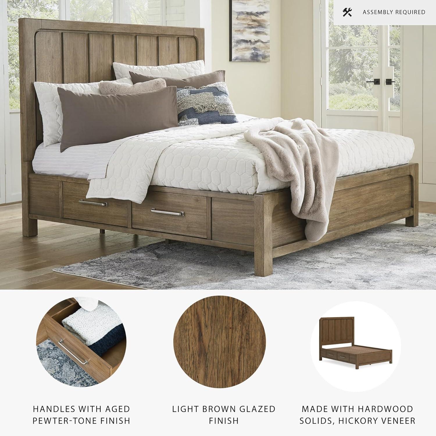 imageSignature Design by Ashley Cabalynn Casual California King Upholstered Bed Foundation or Box Spring Needed Light BrownQueen Panel Bed with Storage