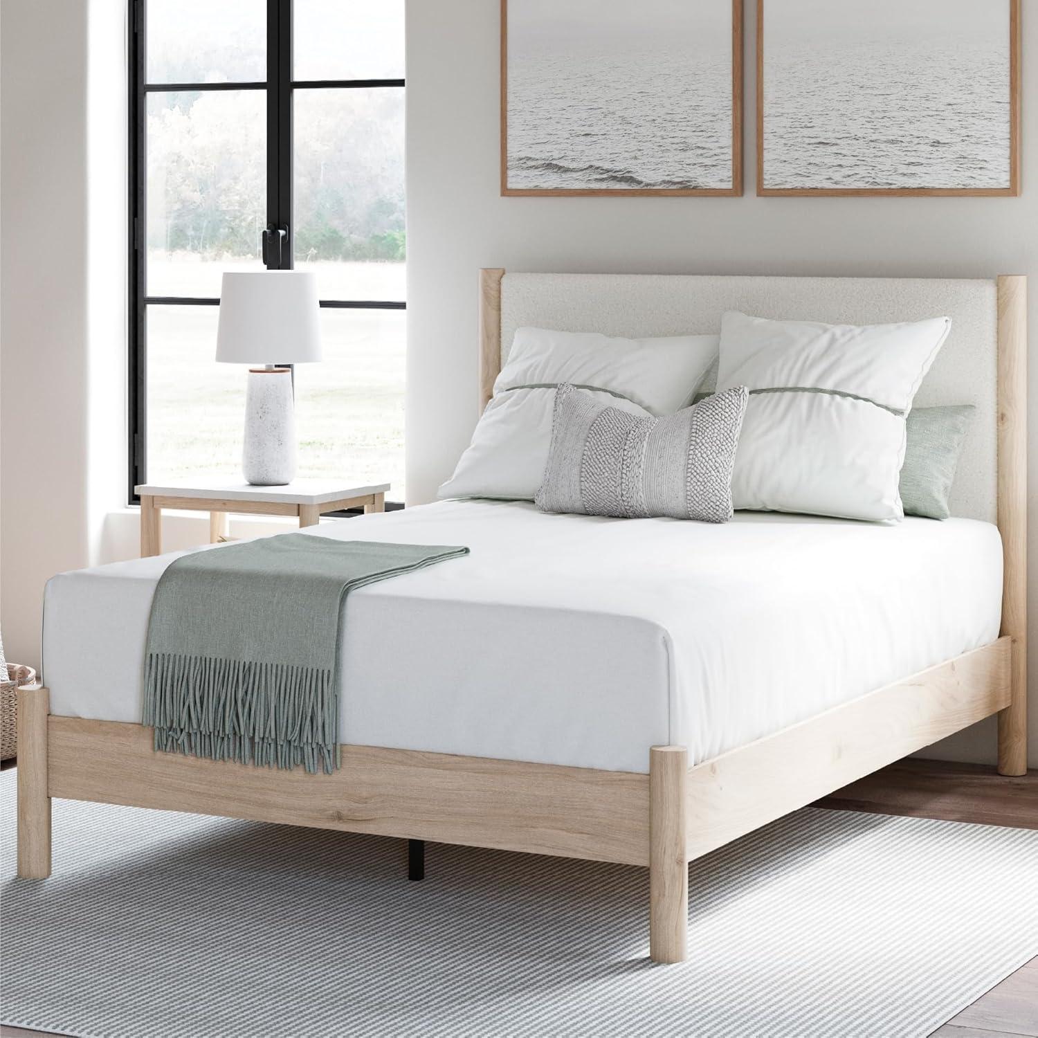 imageSignature Design by Ashley Cadmori Modern Queen Upholstered Platform Bed Foundation or Box Spring Not Needed Black amp WhiteTwotone