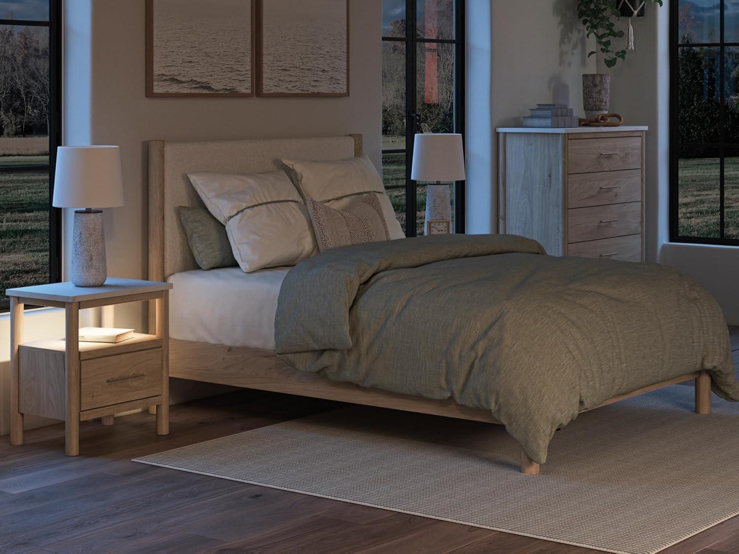 imageSignature Design by Ashley Cadmori Modern Queen Upholstered Platform Bed Foundation or Box Spring Not Needed Black amp WhiteTwotone