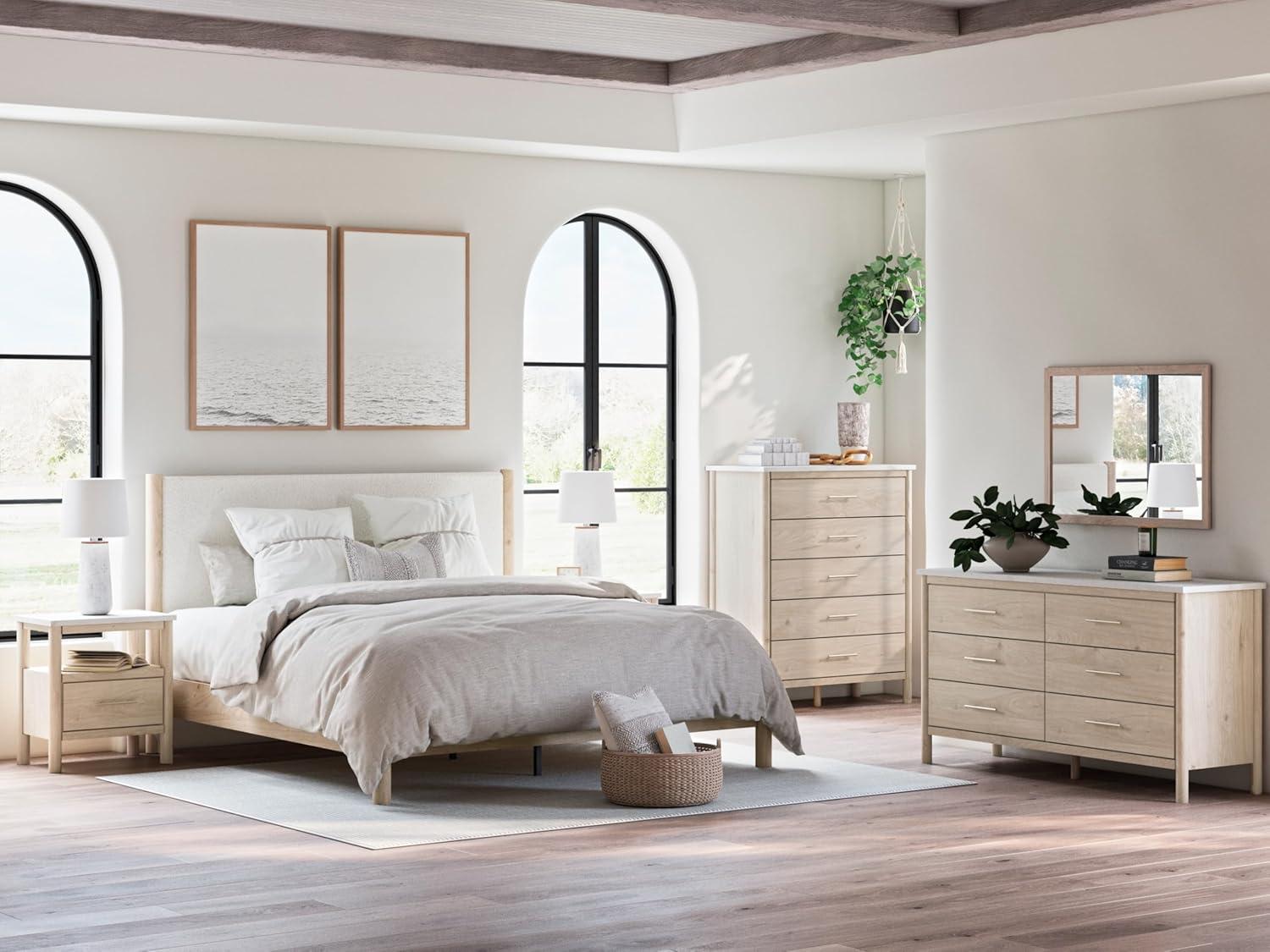 imageSignature Design by Ashley Cadmori Modern Queen Upholstered Platform Bed Foundation or Box Spring Not Needed Black amp WhiteTwotone