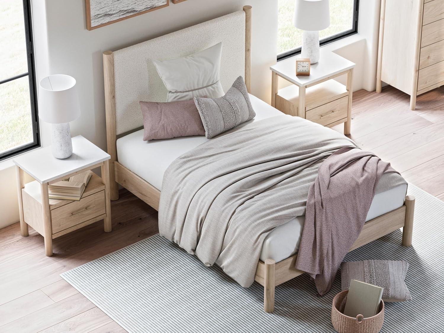 imageSignature Design by Ashley Cadmori Modern Queen Upholstered Platform Bed Foundation or Box Spring Not Needed Black amp WhiteTwotone