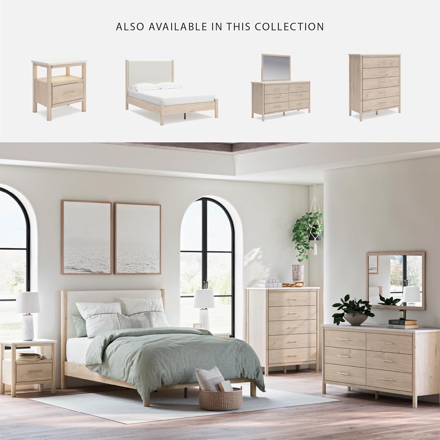 imageSignature Design by Ashley Cadmori Modern Queen Upholstered Platform Bed Foundation or Box Spring Not Needed Black amp WhiteTwotone