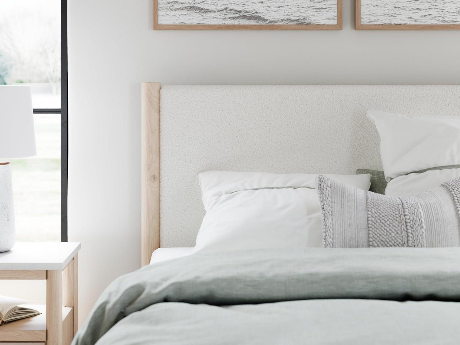 imageSignature Design by Ashley Cadmori Modern Queen Upholstered Platform Bed Foundation or Box Spring Not Needed Black amp WhiteTwotone