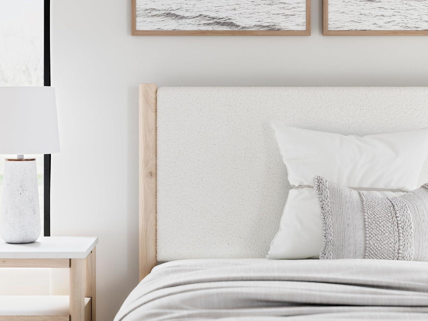 imageSignature Design by Ashley Cadmori Modern Queen Upholstered Platform Bed Foundation or Box Spring Not Needed Black amp WhiteTwotone