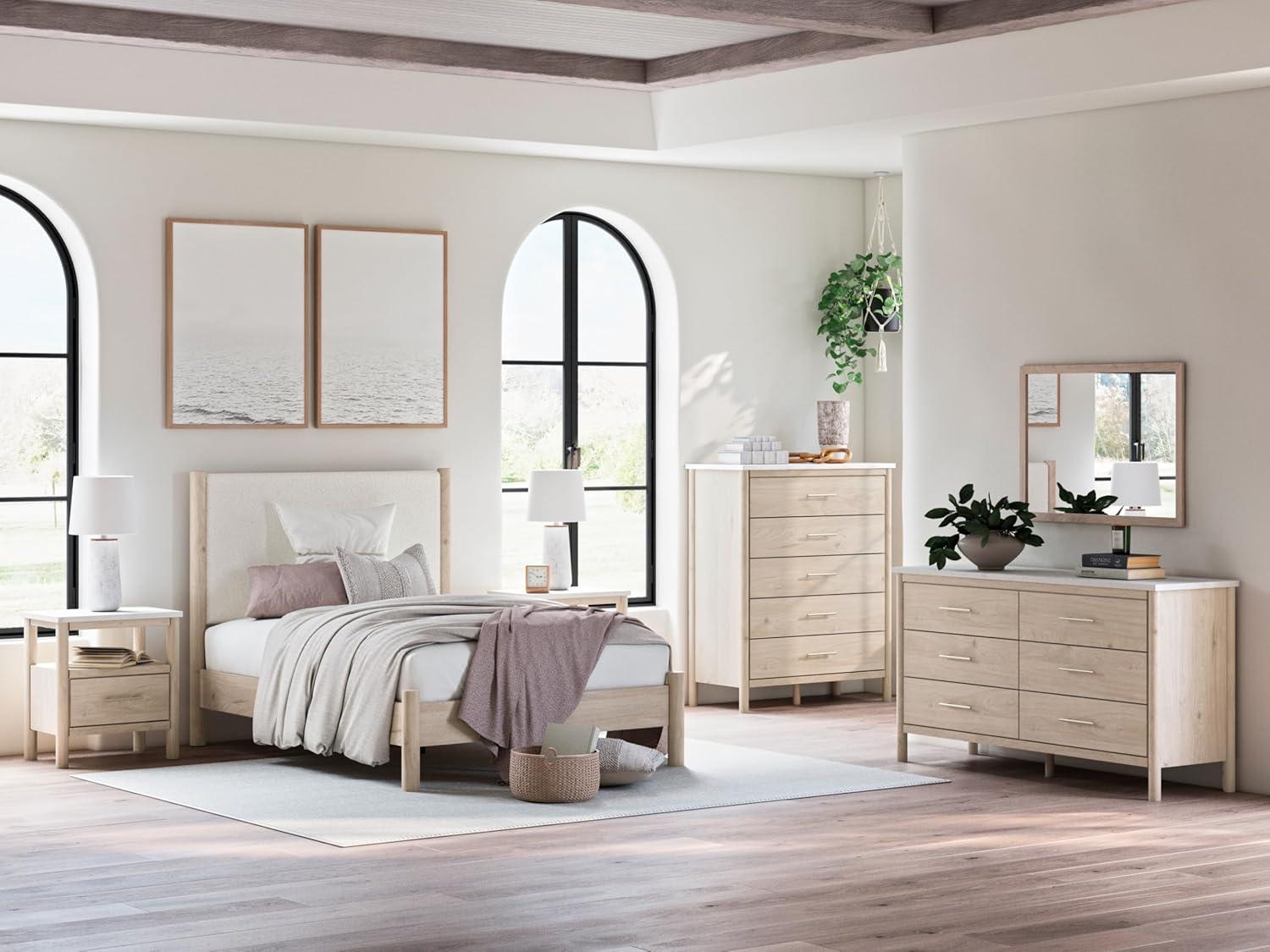 imageSignature Design by Ashley Cadmori Modern Queen Upholstered Platform Bed Foundation or Box Spring Not Needed Black amp WhiteTwotone