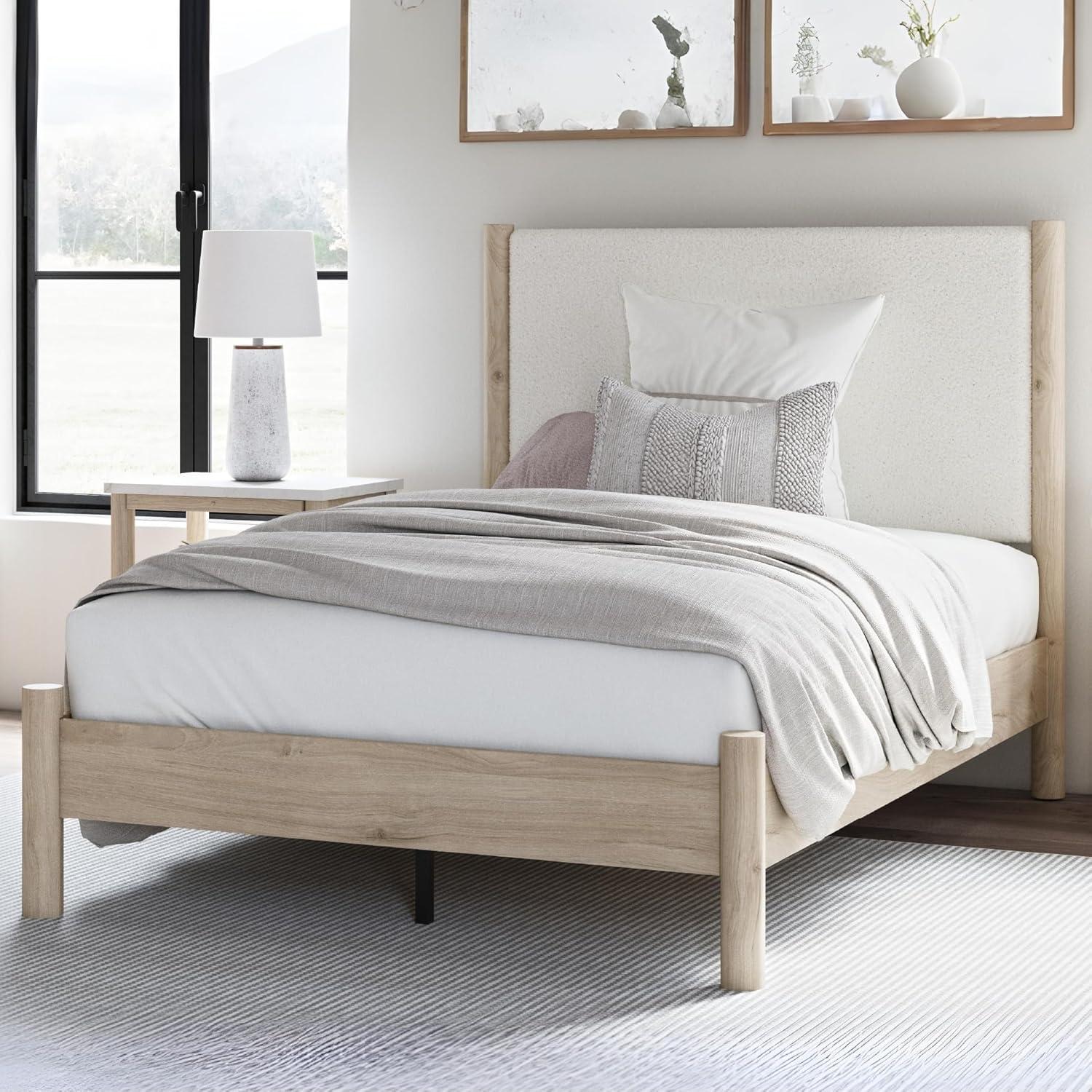 imageSignature Design by Ashley Cadmori Modern Queen Upholstered Platform Bed Foundation or Box Spring Not Needed Black amp WhiteTwotone