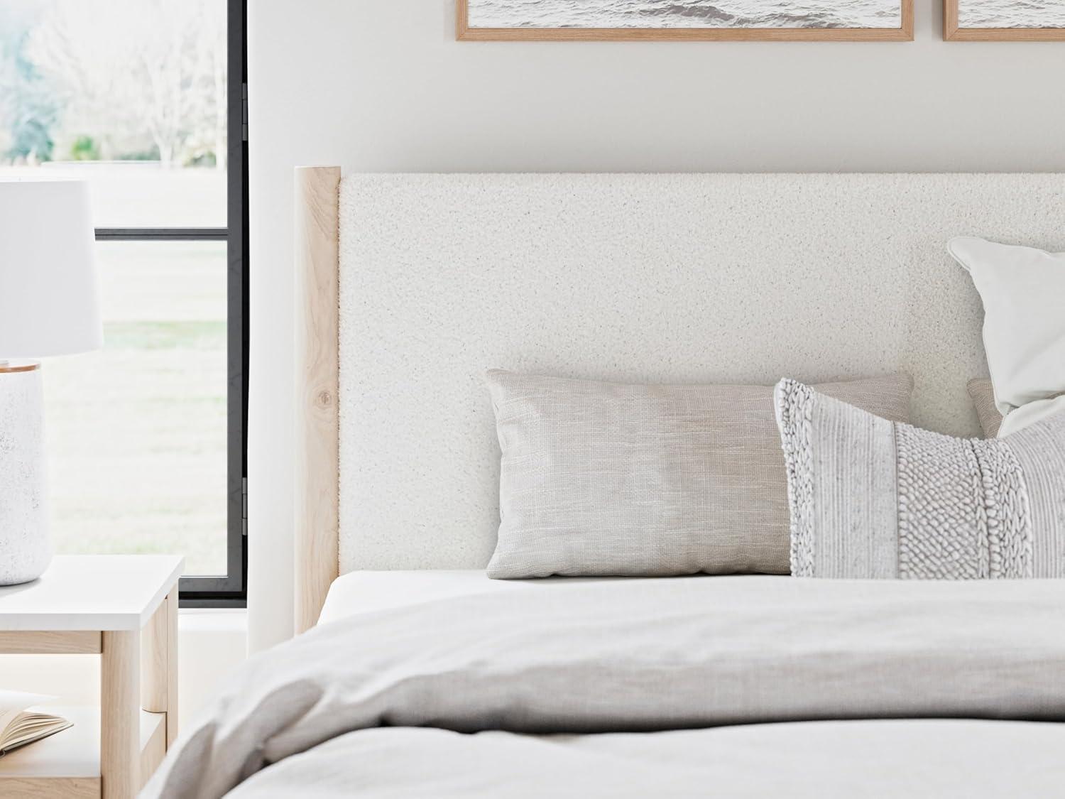 imageSignature Design by Ashley Cadmori Modern Queen Upholstered Platform Bed Foundation or Box Spring Not Needed Black amp WhiteTwotone