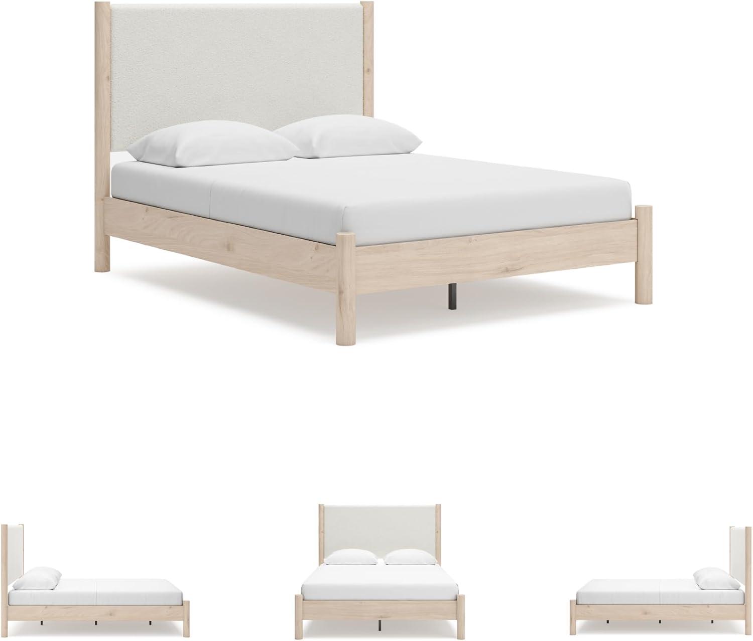 imageSignature Design by Ashley Cadmori Modern Queen Upholstered Platform Bed Foundation or Box Spring Not Needed Black amp WhiteTwotone