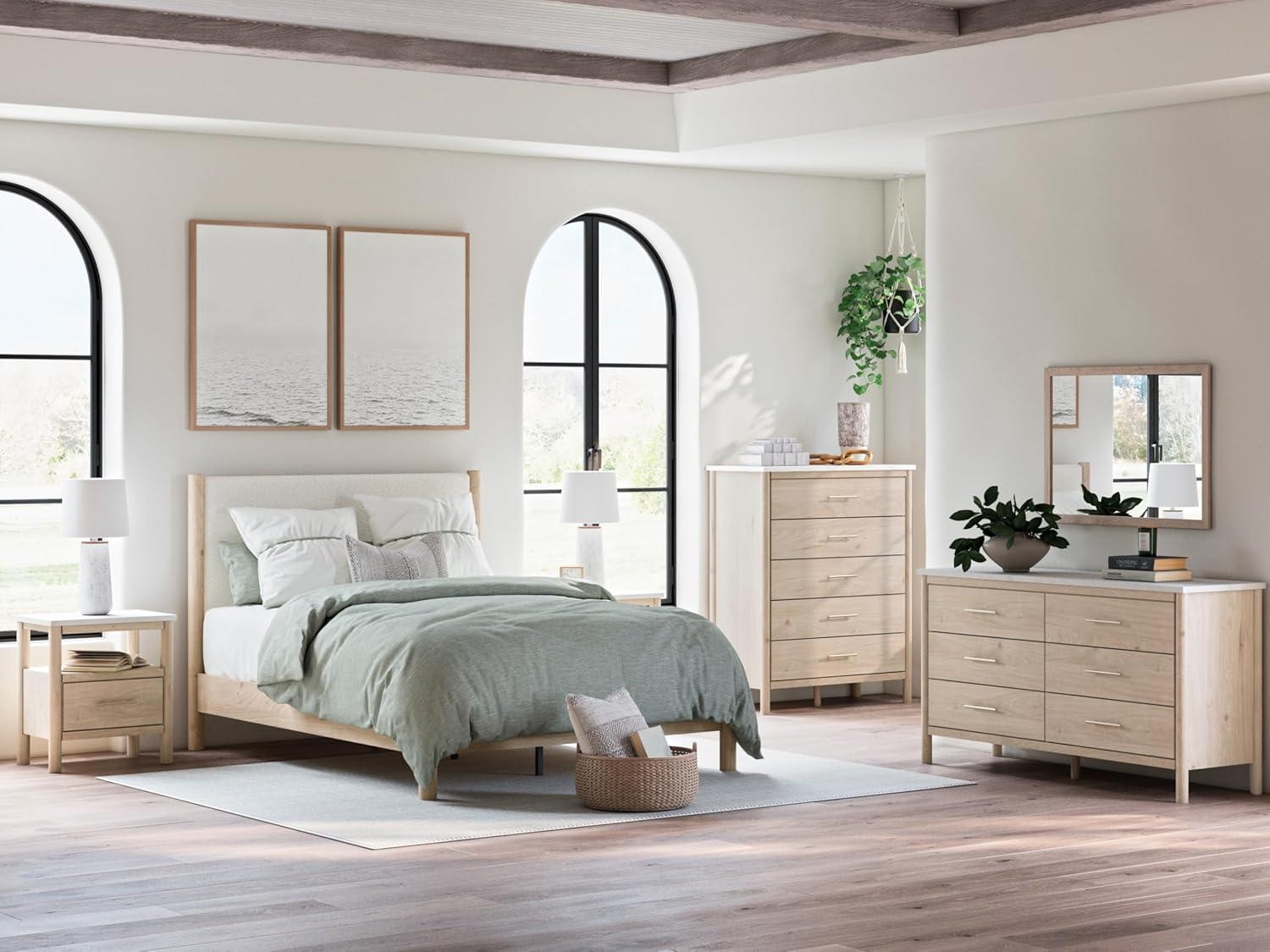 imageSignature Design by Ashley Cadmori Modern Queen Upholstered Platform Bed Foundation or Box Spring Not Needed Black amp WhiteTwotone