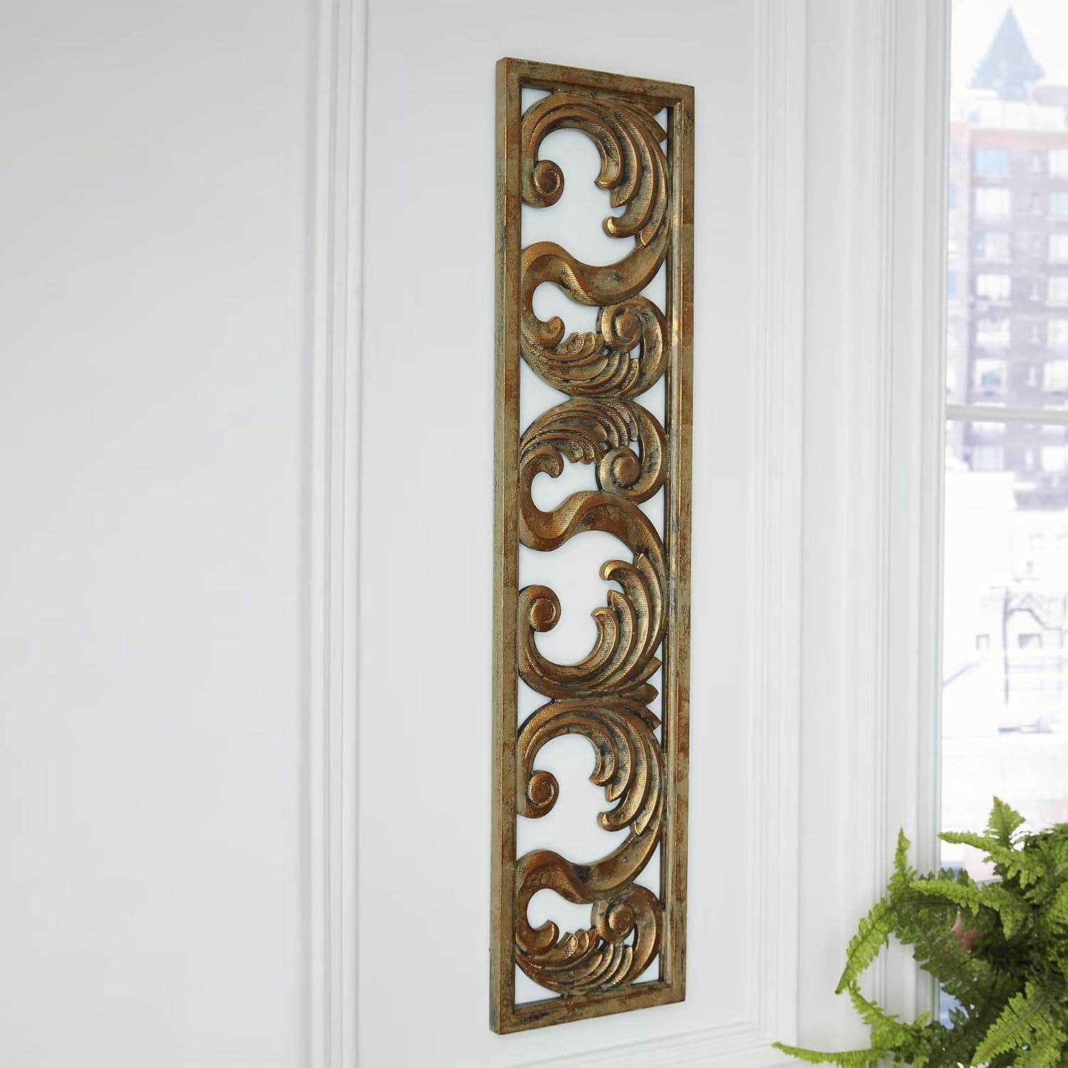 imageSignature Design by Ashley Candelario Traditional Scrollwork Wood 10 x 42 Inch Wall Decor Antique Brown